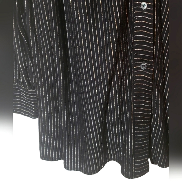 Claudine Black Wool Blend Metallic Collared Button Up Shirt Long Sleeves Size S - Picture 4 of 7